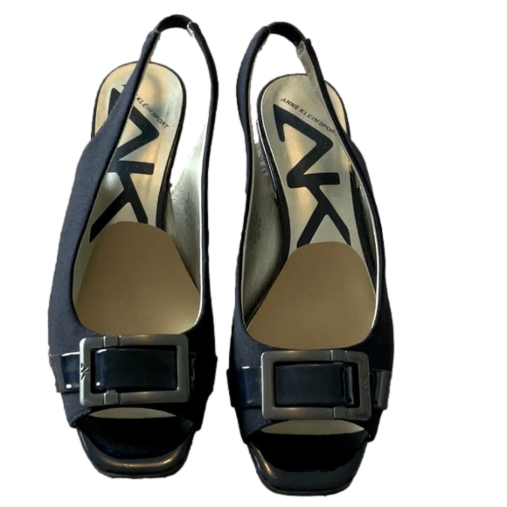 Womens Liz Claiborne Sport Navy Patent Leather Wedge Shoe US 6